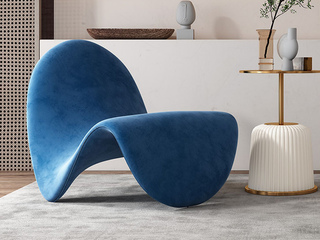  舌头椅 意式极简设计款 超弹布艺+一体成型定型棉 宝石蓝 休闲椅