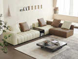 罗曼仕 极简风格 钢琴键真皮沙发 质地柔软 耐折耐磨 高定头层黄牛皮 天然蓬松羽绒靠包填充 高密度回弹海绵 结实耐用实木框架 组合沙发 直排五人位+左贵妃