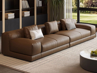 罗曼仕 极简风格 布雷泽真皮沙发 质地柔软 耐折耐磨 进口头层黄牛皮 天然蓬松羽绒靠包填充 高密度回弹海绵 结实耐用实木框架 五人位