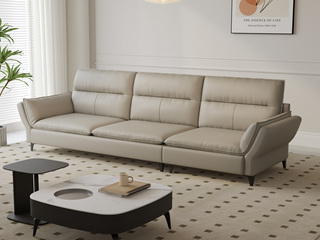  现代简约 真皮沙发 头层黄牛皮+高回弹高密度海绵+俄罗斯落叶松木框架 直排沙发 四人沙发