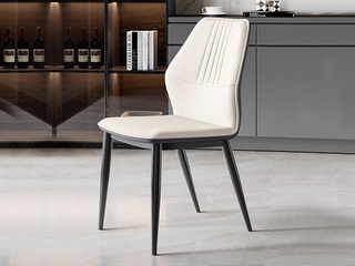  极简风格 优质皮艺+碳素钢脚架 座躺舒适 米白色 软包餐椅（单把价格 需双数购买 单数不发货）