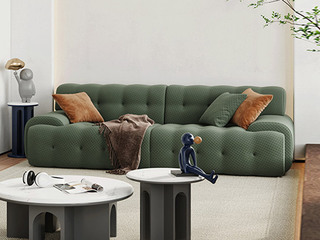  意式极简设计款 罗奇堡沙发 高精密针织面料 手工拉点工艺 高回弹海绵 橄榄绿 四人位沙发（不含抱枕）