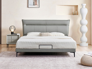  极简风格 瓶中信 真皮床 细腻柔软头层牛皮 舒适高回弹海绵软包床 俄罗斯落叶松木框架 1.5*2.0米床（带金属档杆）（此产品有短途物流费）