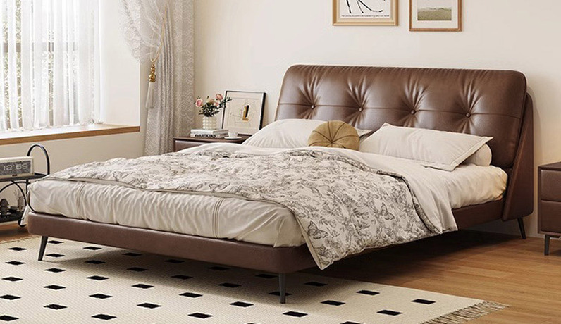 诺美帝斯 极简风格 透气舒适仿真皮 进口俄罗斯落叶松框架 厚实饱满高回弹海绵 1.8*2.0米 棕色 齐边床（搭配10公分松木排骨架）