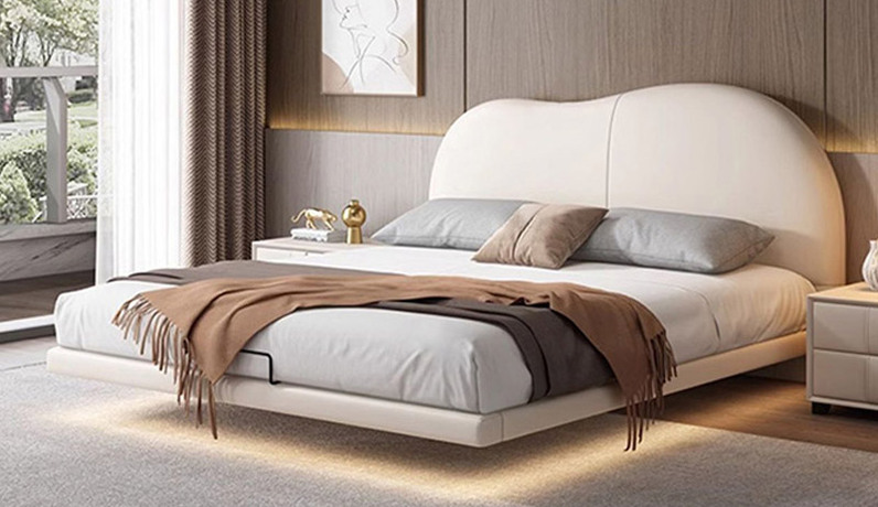 卡琪朵 奶油风 不规则云朵造型床头 透气舒适仿真皮 进口俄罗斯落叶松框架 悬浮床 1.8*2.0米床（建议床下预留电源插座）（搭配10公分松木排骨架）