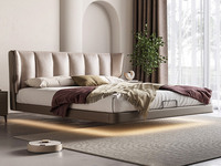 歌迪 极简风格 高定头层黄牛皮 蓬松舒适羽绒靠包 智能感应灯带 俄罗斯进口松木框架 一坐三回弹海绵 1.5*2.0米悬浮真皮床（搭配10公分松木排骨架）（建议床下预留电源插座）