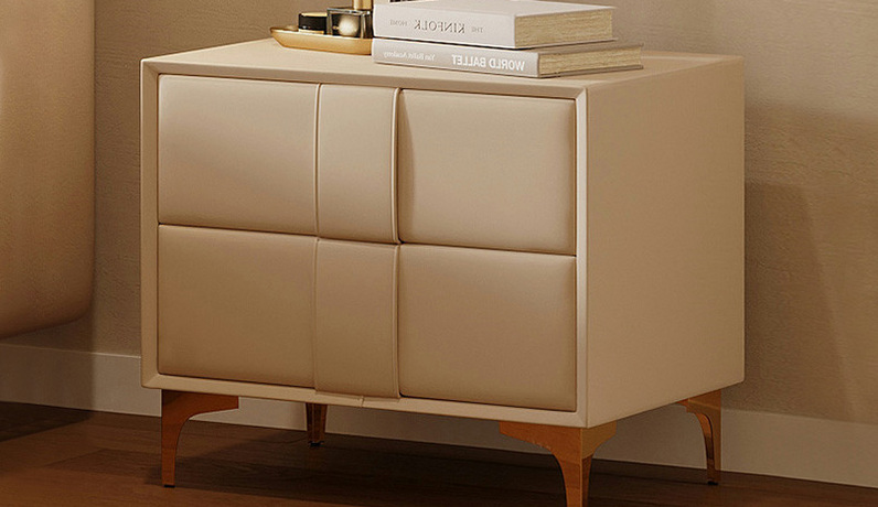 歌迪 轻奢风格 优质扪布  全实木柜体+松木抽屉 奶油白 床头柜