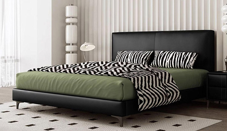 歌迪 极简风格 透气舒适仿真皮 厚实饱满高回弹海绵 进口落叶松实木框架 暗夜黑 1.5*2.0米床（搭配10公分松木排骨架）