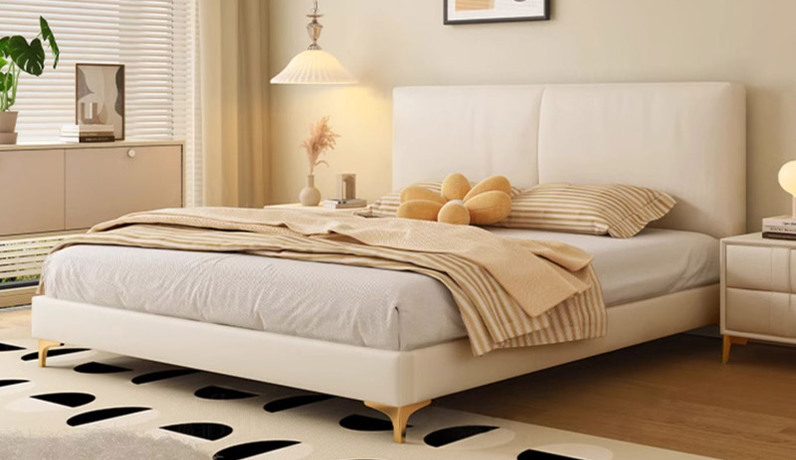 歌迪 轻奢风格 健康环保科技布 软而不塌高回弹海绵 坚固耐用落叶松实木框架 奶油白 1.5*2.0米床（搭配10公分松木排骨架）