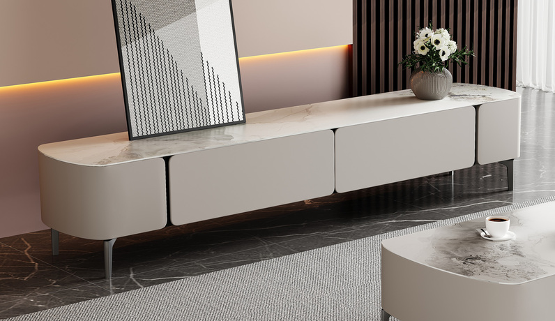 歌迪 极简风格 防刮耐磨亮光香奈儿岩板台面 质感细腻 2.0米 电视柜