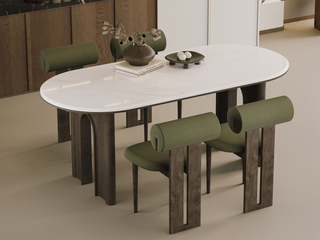  中古风 高品质高颜值岩板 优质北美进口白蜡木脚 健康环保实木 深胡桃木色 实木餐桌