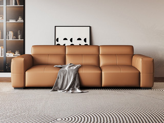  现代简约 臻品级头层黄牛皮 软而不塌高密度海绵 俄罗斯落叶松实木框架 橙色 四人沙发