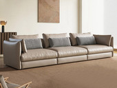 欧瑞仕 意式极简 Chanel香奈儿真皮沙发 高定头层黄牛皮 优雅弧线 护腰软包 优质蓬松羽绒座靠包 车线针脚 奶茶色 大四人位沙发