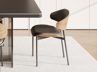  意式极简 伊姆斯椅 弧形靠背 优质皮艺 坚实稳固碳素钢脚 餐椅（单把价格 需双数购买 单数不发货）