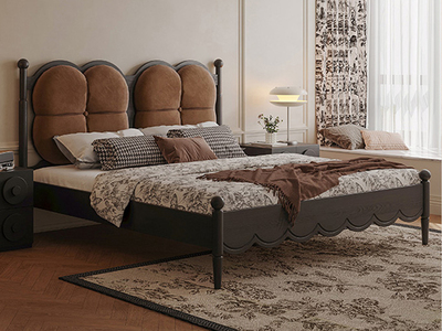 中古风 四叶草软包实木床 北美进口白蜡木框架+绒布+优质高密度海绵 1.8米床