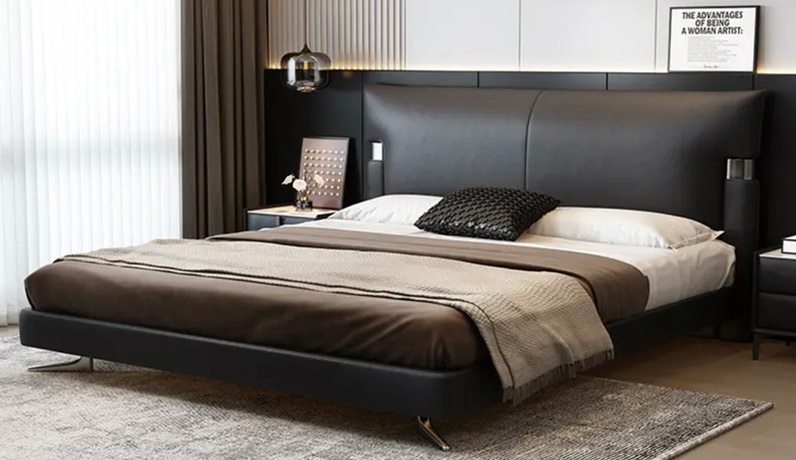 欧瑞仕 极简风格 巴甫洛夫皮艺床 透气舒适仿真皮 双边U字型五金 优选蜈蚣黑钛五金脚 云端高密度高回弹海绵饱满有型 俄罗斯落叶松实木框架 坚实稳固 黑色 1.8*2.0米齐边床