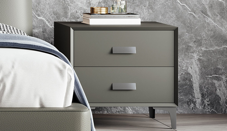 歌迪 极简风格 全实木柜体+平整圆润裥棉柜体+松木抽屉 扪皮 墨绿色 床头柜