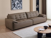 左右沙发 极简风格 黑巧云朵真皮沙发 纹理清晰进口头层牛皮 方块压纹设计 流线型分区靠背 浅咖色 四人位直排沙发（此产品有短途物流费）