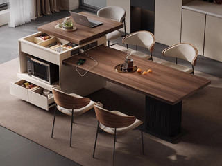  意式极简 可推拉台面秒变吧台 可伸缩餐桌适用各种生活场景  温馨木纹饰面  双面大容量储物 电力导轨插座 岛台