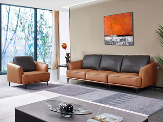  国际知名品牌 现代简约头层牛皮 进口天然云杉木柔软舒适靠包 1+3人位沙发组合（此产品有短途物流费）