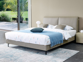  国际知名品牌 现代简约真皮品质 进口天然云杉木柔软亲肤靠背皮艺床（1.8米）