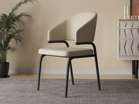 歌迪 极简风格 柔软亲肤皮艺 高密度海绵 耐用不变形 人体工学弧度靠背设计 精细碳素钢脚 米黄色 餐椅（单把价格 需双数购买 单数不发货）