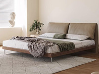 伽罗时光 中古风 小象耳朵真皮床 高定头层黄牛皮 北美进口白蜡木 蓬松软弹分体式双靠包 纯净优质白鹅羽绒填充 银色不锈钢床脚 1.5*2.0米床（搭配10公分松木排骨架）