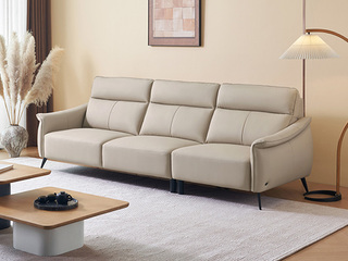  极简风格 甄选柔软细腻头层牛皮 加高一体靠包完美贴合 流线扶手设计 双层海绵填充 奶茶色 直排沙发 三人沙发（此产品有短途物流费）