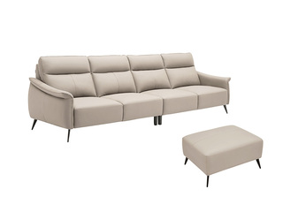  极简风格 甄选柔软细腻头层牛皮 加高一体靠包完美贴合 流线扶手设计 双层海绵填充 奶茶色 组合沙发 四人位+脚踏（此产品有短途物流费）