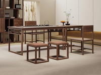 观风聆宋 宋式美学 砚影长茶桌 精选级进口胡桃木 格栅装饰围边 工字结构脚 稳固结实 1.6米 茶台（实木纹理自然生成 每一块木材纹理、颜色天然独一无二）