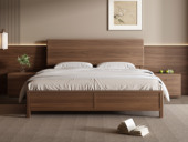 木影宋韵 宋式美学 高端进口南美黑胡桃木 宽阔大板靠背 微倾舒适曲线 圆润流畅床尾板 1.8*2.0米全实木床（搭配松木床板条）（实木纹理自然生成 每一块木材纹理、颜色天然独一无二）