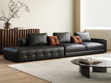 欧瑞仕 意式极简 劳伦斯真皮沙发 高定头层黄牛皮 纹理清晰柔滑 Q弹高密度海绵 加宽加大坐深自在倚靠 微倾纤薄扶手贴合曲线 黑色 四人位左扶手沙发（标配两个黑色小抱枕）