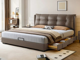 欧瑞仕 极简风格 细腻柔软仿真皮 全实木抽屉 宽大饱满有型高靠包 床侧多功能储物三抽 收纳力Max 右抽屉款 1.8*2.0米床（搭配10公分松木排骨架）（面向床抽屉在右）