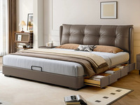 欧瑞仕 极简风格 细腻柔软仿真皮 全实木抽屉 宽大饱满有型高靠包 床侧多功能储物三抽 收纳力Max 右抽屉款 1.5*2.0米床（搭配10公分松木排骨架）（面向床抽屉在右）