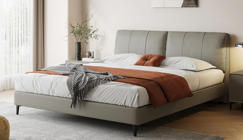 歌迪 极简风格 亲肤细腻仿真皮 柔滑透气 挺阔饱满羽绒双靠包 分体设计自由倚靠 绵柔软糯弯弧舒适支撑腰背 清爽利落齐边设计 青灰色 1.5*2.0米床（搭配10公分松木排骨架)