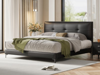 歌迪【热门推荐】极简风格 细腻柔韧仿真皮 0靠墙设计 极致省空间 告别拥挤感 高密度海绵饱满有型软弹释压+5A级俄罗斯落叶松实木框架 黑色普通款 1.5*2.0米齐边床（搭配10公分松木排骨架）
