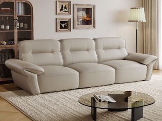  现代简约 细腻柔韧仿真皮 折叠厚实扶手可搭可枕 饱满软弹坐包绵柔包裹 分段式高靠背贴合身体舒缓压力 肩颈舒适倚靠 腰部柔弾承托 高密度舒弹海绵温和支撑 俄罗斯落叶实木框架 四人位直排沙发