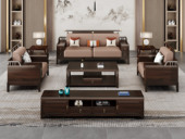 檀雅居 新中式 传家之选 进口乌金木+猫抓皮+高密度回弹海绵 多功能储物  乌金色 单人位+单人位+三人位沙发组合（抱枕随机发货）（底板为整体不可拆 下单前需确认电梯和楼梯尺寸）