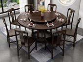 檀雅居 新中式 甄选进口金丝檀+乌金木  镂空鱼鳞纹装饰脚 结实稳固 乌金色 1.58米 餐桌（搭配98公分转盘）