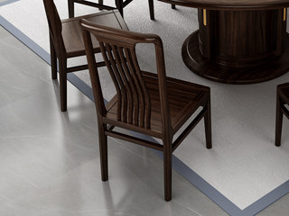  新中式 进口乌金木 镂空竖线透气曲线靠背 乌金色 餐椅（单把价格 需双数购买 单数不发货）