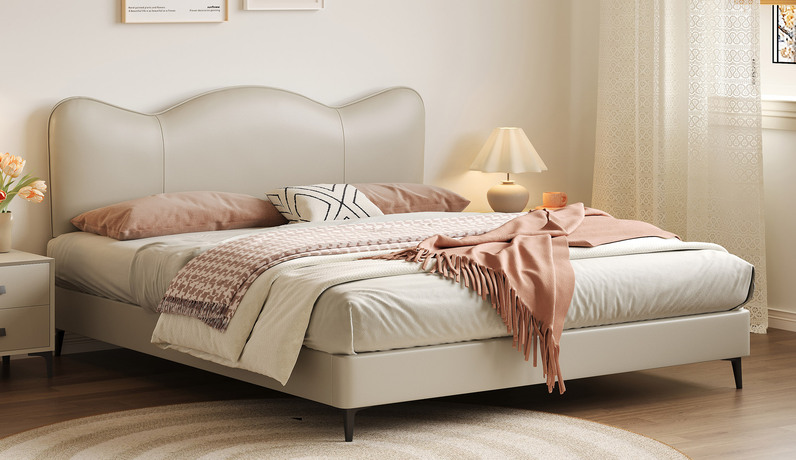 歌迪 极简风格 艺术皇冠造型床头 可调节床头0靠墙设计 灵活实用 极致省空间 亲肤细腻仿真皮 工学曲线舒适承托 高密度海绵Q弹释压深度支撑+5A级进口俄罗斯落叶松实木框架  1.5*2.0米床  (搭配10公分松木排骨架)