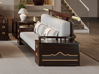 云柚居 新中式 进口实木沙发 多抽屉储物扶手设计 细腻舒适猫抓皮 竖线拉点饱满靠背 雕花工艺 双人位沙发