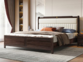 檀雅居 新中式  高品级进口乌金木 透气耐磨仿真皮 竖条拉线高弹靠包 五金装饰 白色 1.8*2.0米 实木床（搭配静音床板条）