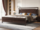 檀雅居 新中式  高品级进口乌金木 独特设计V型纹理 五金装饰 乌金色 1.8*2.0米 实木床（搭配静音床板条）