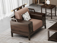 檀雅居 新中式 传家之选 进口乌金木+猫抓皮+高密度回弹海绵 多功能储物 乌金色 单人位沙发（抱枕随机发货）