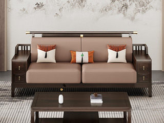  新中式 传家之选 进口乌金木+猫抓皮+高密度回弹海绵 多功能储物 乌金色 三人位沙发（抱枕随机发货）（底板为整体不可拆 下单前需确认电梯和楼梯尺寸）