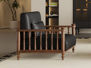  中古风 进口红斑马 柔软亲肤仿真皮 蓬松羽绒+高弹海绵双重体验 经典罗马柱扶手 单人位沙发