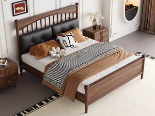  中古风 进口红斑马 质感柔润纹理自然 细腻柔韧仿真皮 竖琴软包床头纤细轻盈 1.8*2.0米 实木床（搭配满铺油漆床板）