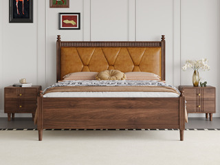  中古风 进口红斑马 高质细腻油腊仿真皮 别致沙漏装饰软包造型 高弹饱满海绵 1.8*2.0米 实木床（搭配满铺油漆床板）