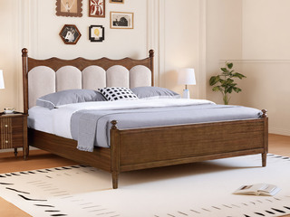  中古风 进口非洲红斑马 细腻滑嫩雪尼尔绒布 钢琴键高弹软包 高密度海绵舒适柔软 1.8*2.0米 实木床（搭配满铺油漆床板）